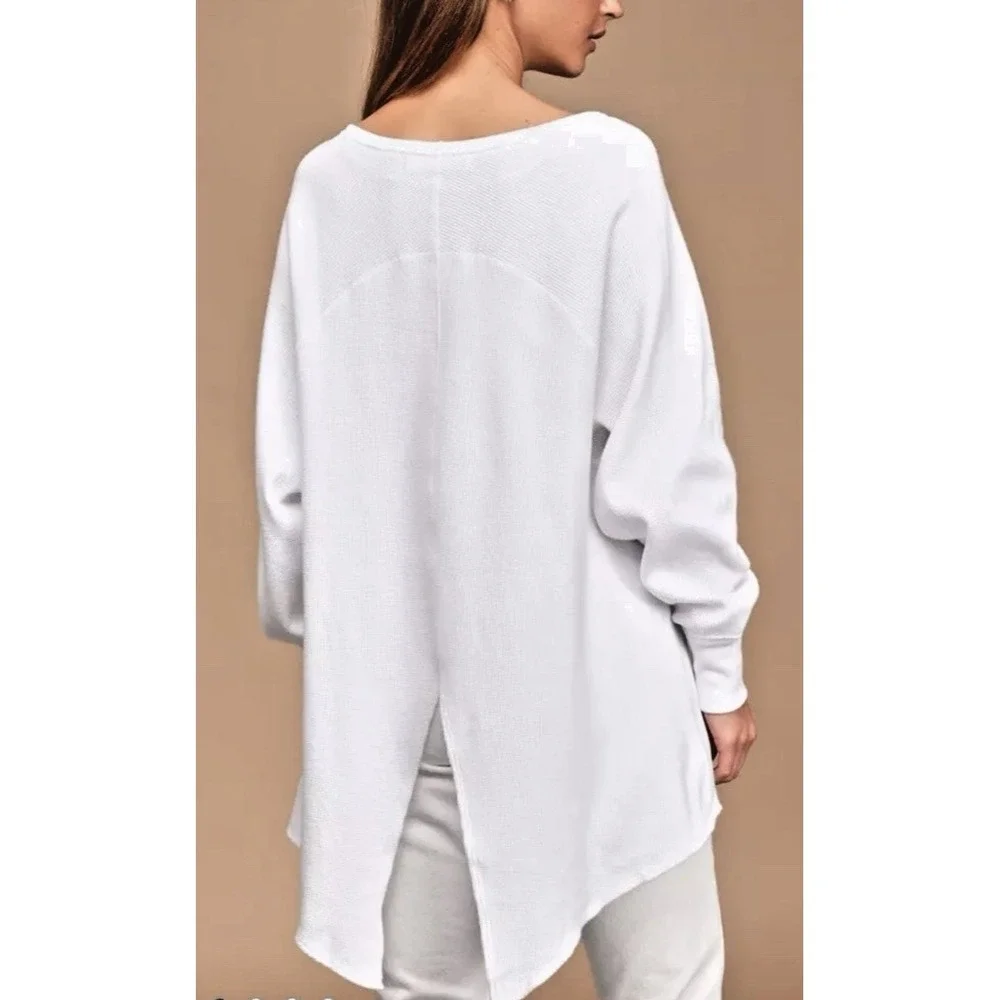 Free People Women Sze XS Amelia Tunic Shirt Ribbed White Relaxed Fit Resort Wear